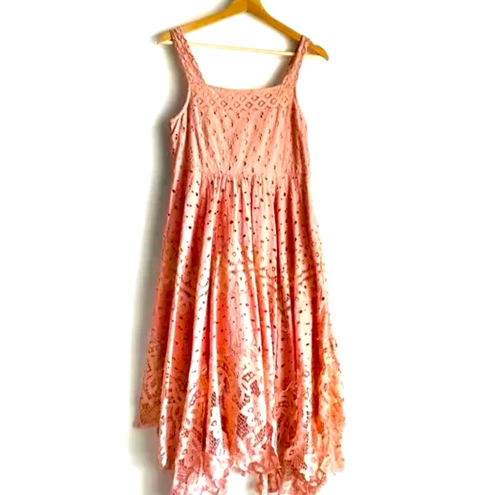 ANTHROPOLOGIE MAEVE AIZA BLUSH LACE HANDKERCHIEF HEM DRESS **NWT**